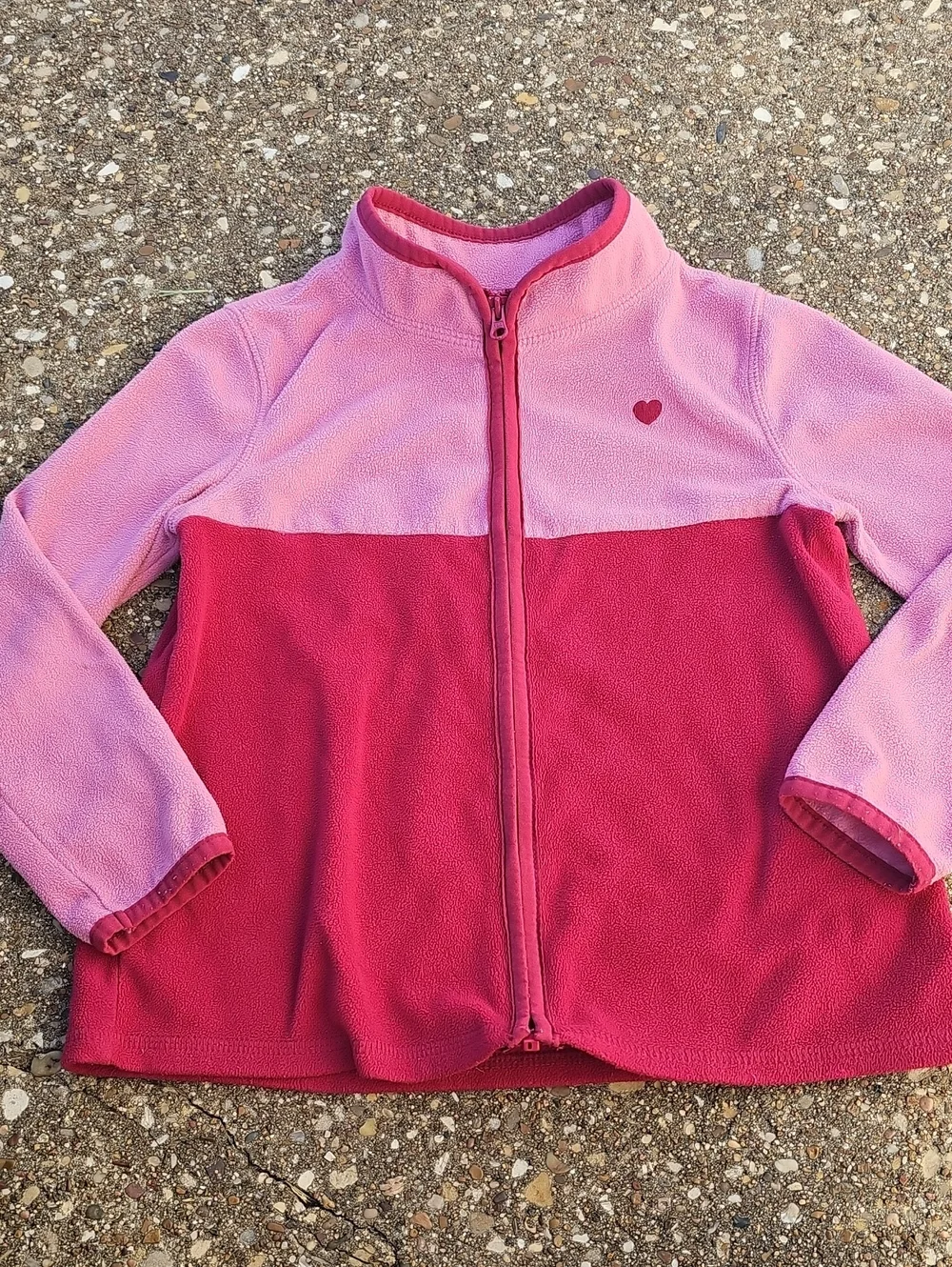OshKosh B'gosh Colorblock Two-Tone Pink Heart Zip Fleece Sweater 5T